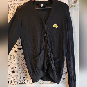 Black Knit Cardigan with Ribbed Details